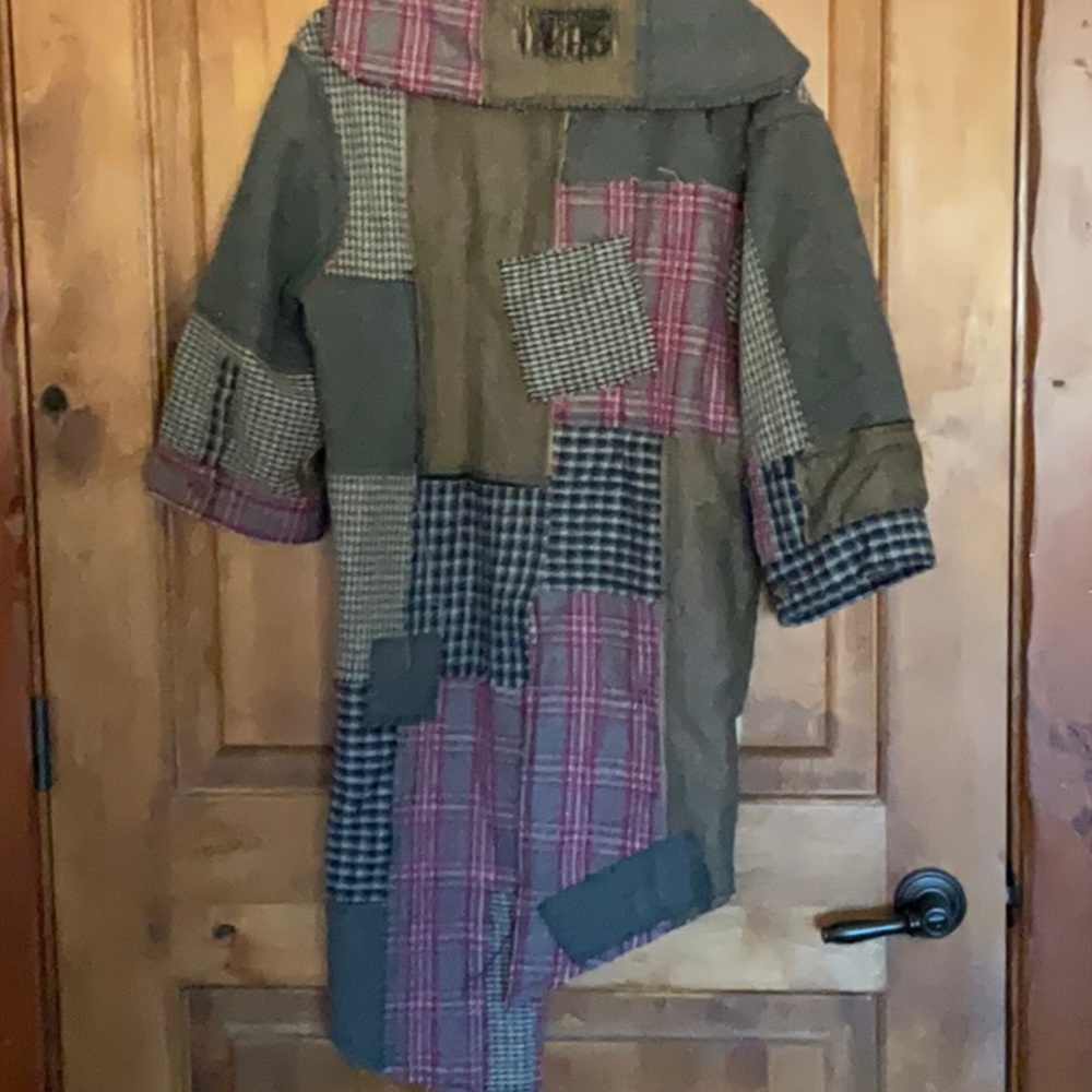 Magnolia Pearl Wool Patchwork Jacket. One Size.  Black, Brown, Purple Patches. - Picture 4 of 5